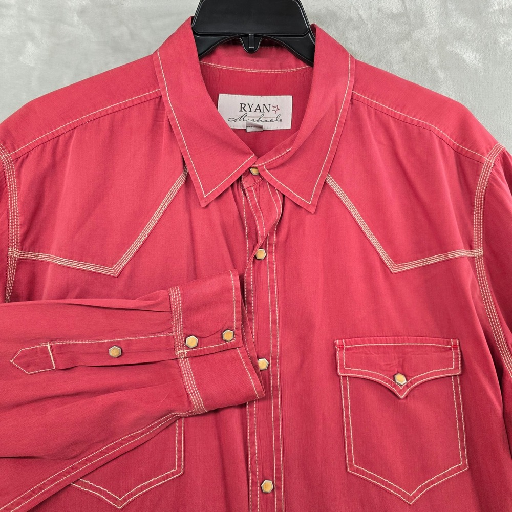 Ryan Michael Western Shirt Mens XXL Red Silk Blend Contrast Stitch Snap Front